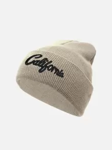 1頂女士帽子 加州3d刺繡針織帽 冬季毛線帽 女士配件 卡其色帽子