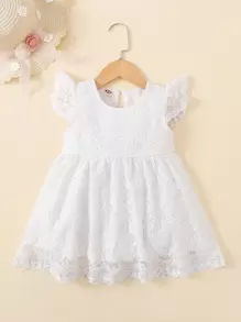 Bebé Vestido smock con encaje sisa con fruncido - Blanco - Ver 1