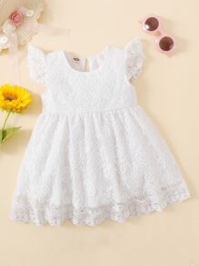 Bebé Vestido smock con encaje sisa con fruncido - Blanco - Ver 5