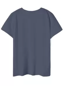 仙人掌和標語圖案T恤 - 藏蓝色 - 查看 2