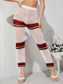 SHEIN VCAY Striped Open Knit Trousers - Multicolor - View 1