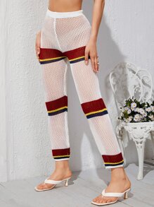 SHEIN VCAY Striped Open Knit Trousers - Multicolor - View 3