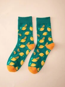 檸檬圖案中筒襪 - 彩色 - 查看 2