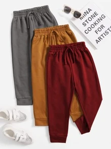 SHEIN 青少年男孩3入組實色打結飾帶運動長褲 - 彩色 - 查看 1