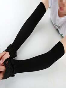 Lace Trim Arm Sleeves - Black - View 2