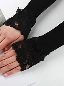 Lace Trim Arm Sleeves - Black - View 3