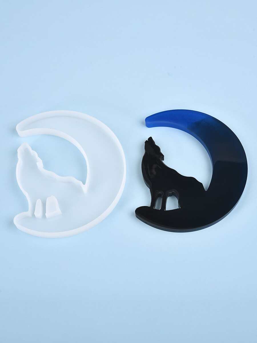 1pc Wolf & Moon Shaped DIY Silicone Mold - White - View 1