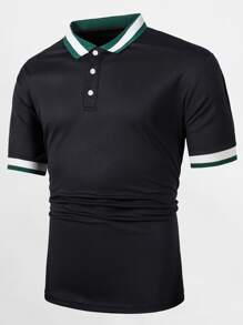 Manfinity 男士條紋飾邊POLO衫 - 黑色 - 查看 1