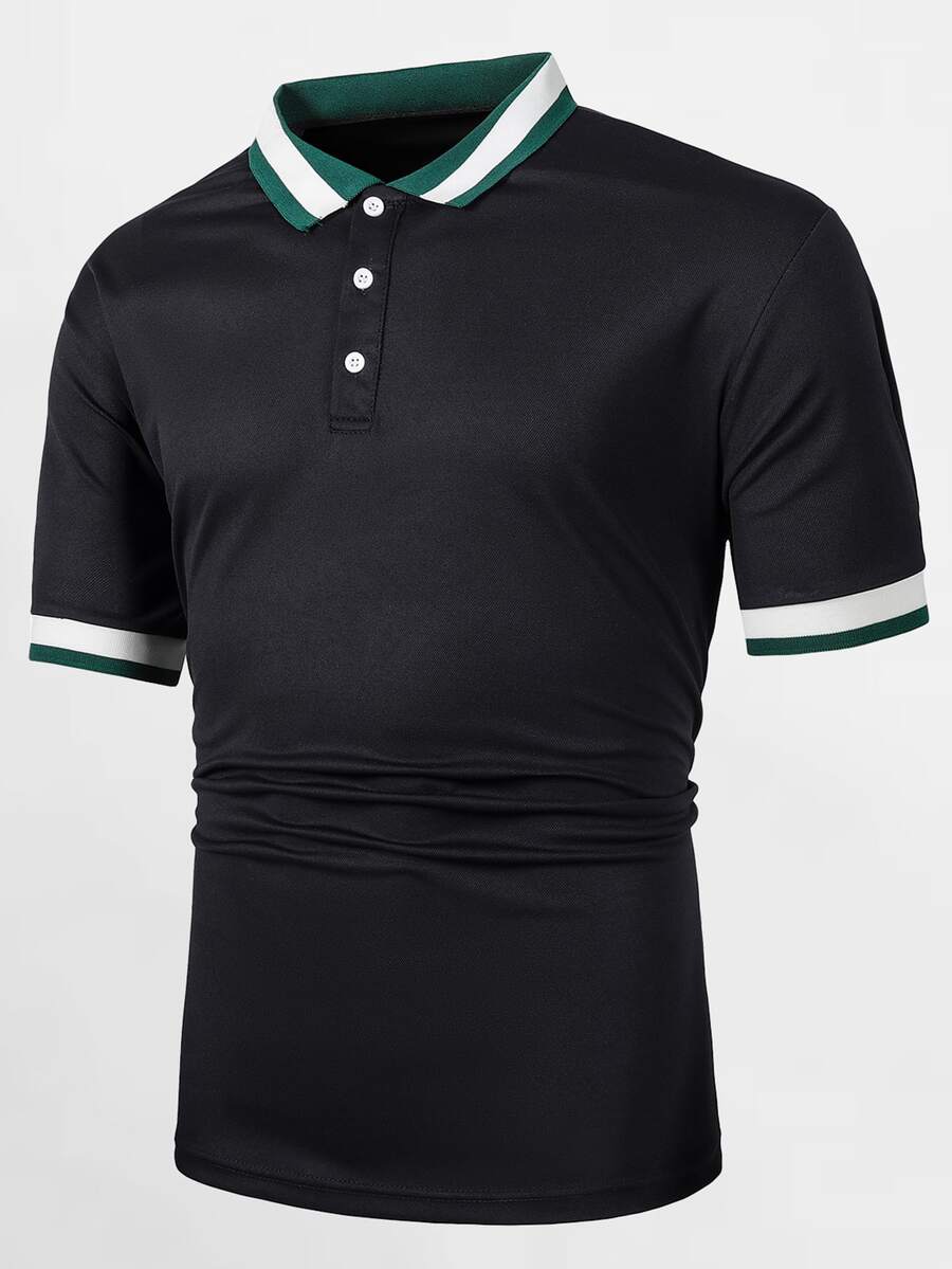 Manfinity 男士條紋飾邊POLO衫 - 黑色 - 查看 1