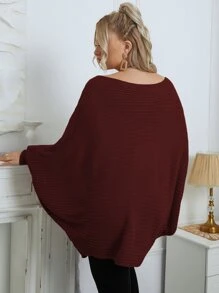 SHEIN Unity Jersey de manga murciélago tejido de canalé - Burdeos - Ver 2