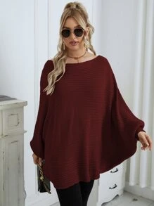 SHEIN Unity Jersey de manga murciélago tejido de canalé - Burdeos - Ver 4