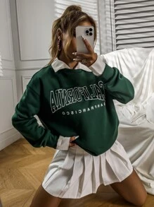 SHEIN Unity 字母圖案落肩袖運動衫不附帶連衣裙 - 墨綠色 - 查看 6