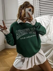 SHEIN Unity 字母圖案落肩袖運動衫不附帶連衣裙 - 墨綠色 - 查看 7