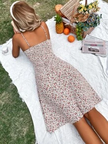 GENKIRA Ditsy Floral Slit Thigh Tie Shoulder Cami Dress - Multicolor - View 2