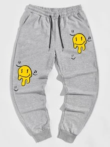 ROMWE MEN Hombres Pantalones deportivos de sonrisa con estampado - Gris - Ver 1