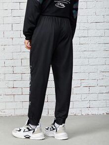 Manfinity Men Drawstring Waist Letter & Graphic Print Sweatpants - Black - View 2