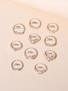 Bộ 10 chiếc nhẫn đính đá hình giọt nước dành cho nữ, hoàn hảo để đeo hàng ngày, đi làm, tiệc tùng, lễ hội và quà sinh nhật - Hoa hồng vàng - Xem 3