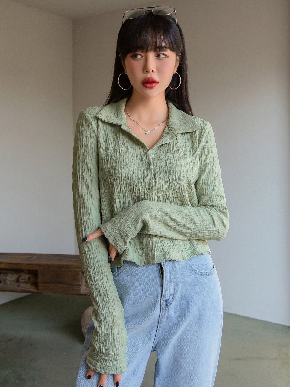 Textured Button Front Shirt