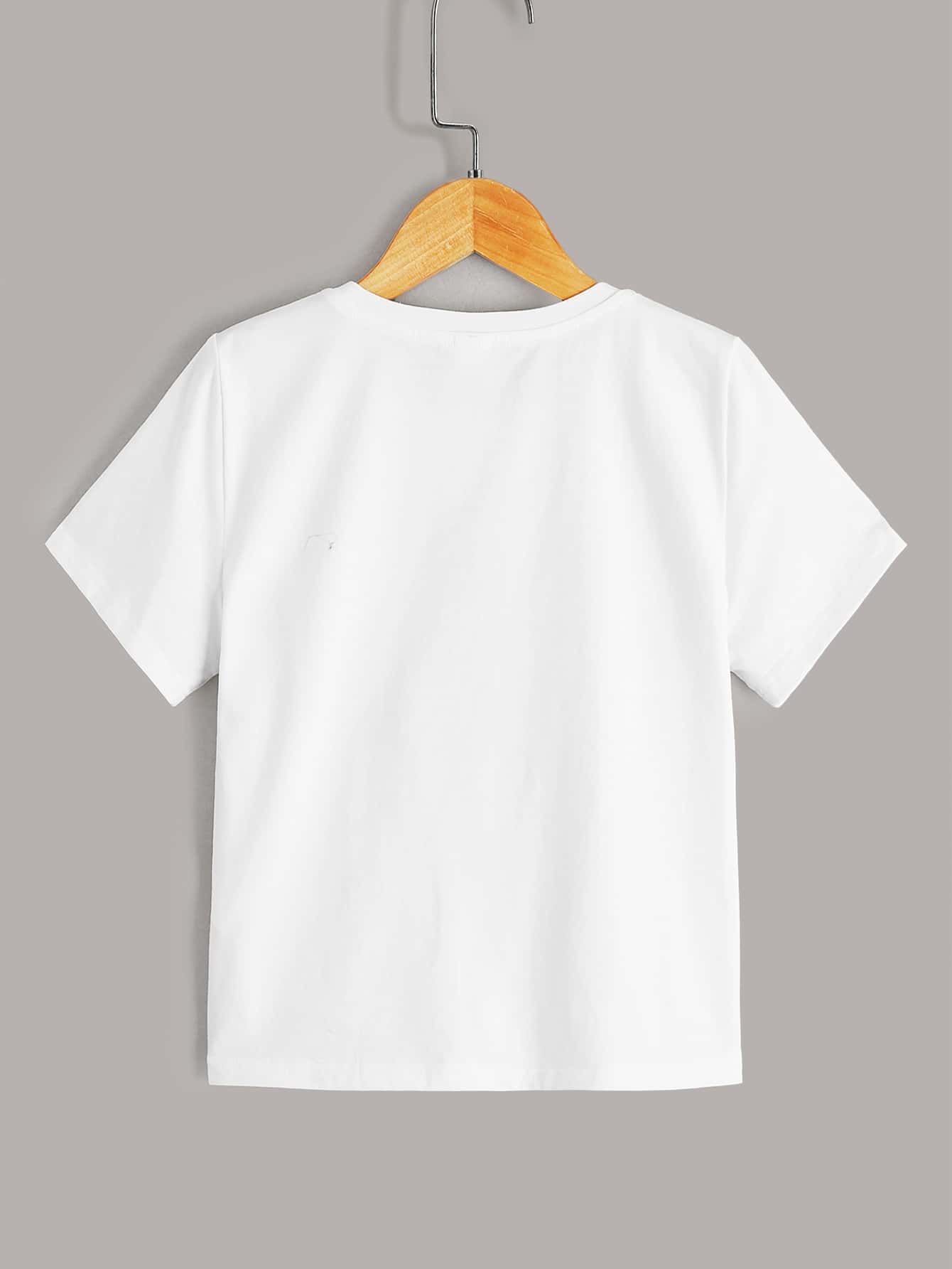 SHEIN 男孩日本字母和數字圖案T恤 - 白色 - 查看 2