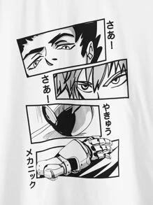 SHEIN Boys Japanese Letter & Figure Graphic Tee - White - View 3