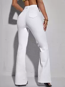 SHEIN Essnce High Waist Flare Leg Jeans - White - View 3
