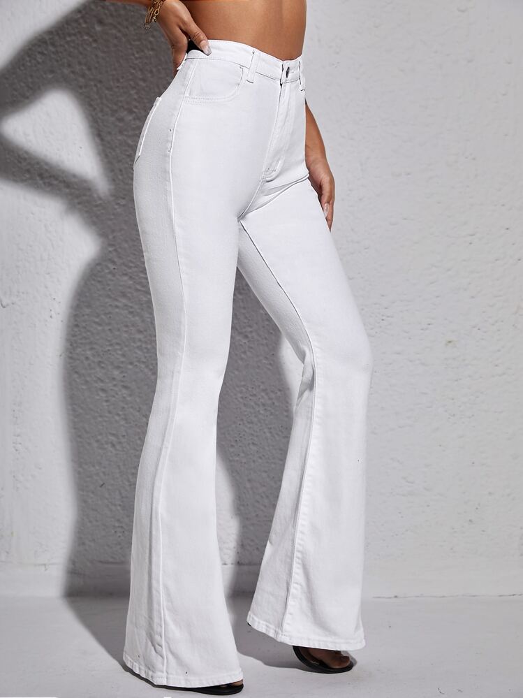 SHEIN Essnce Jeans de pierna amplia de talle alto - Blanco - Añade 1
