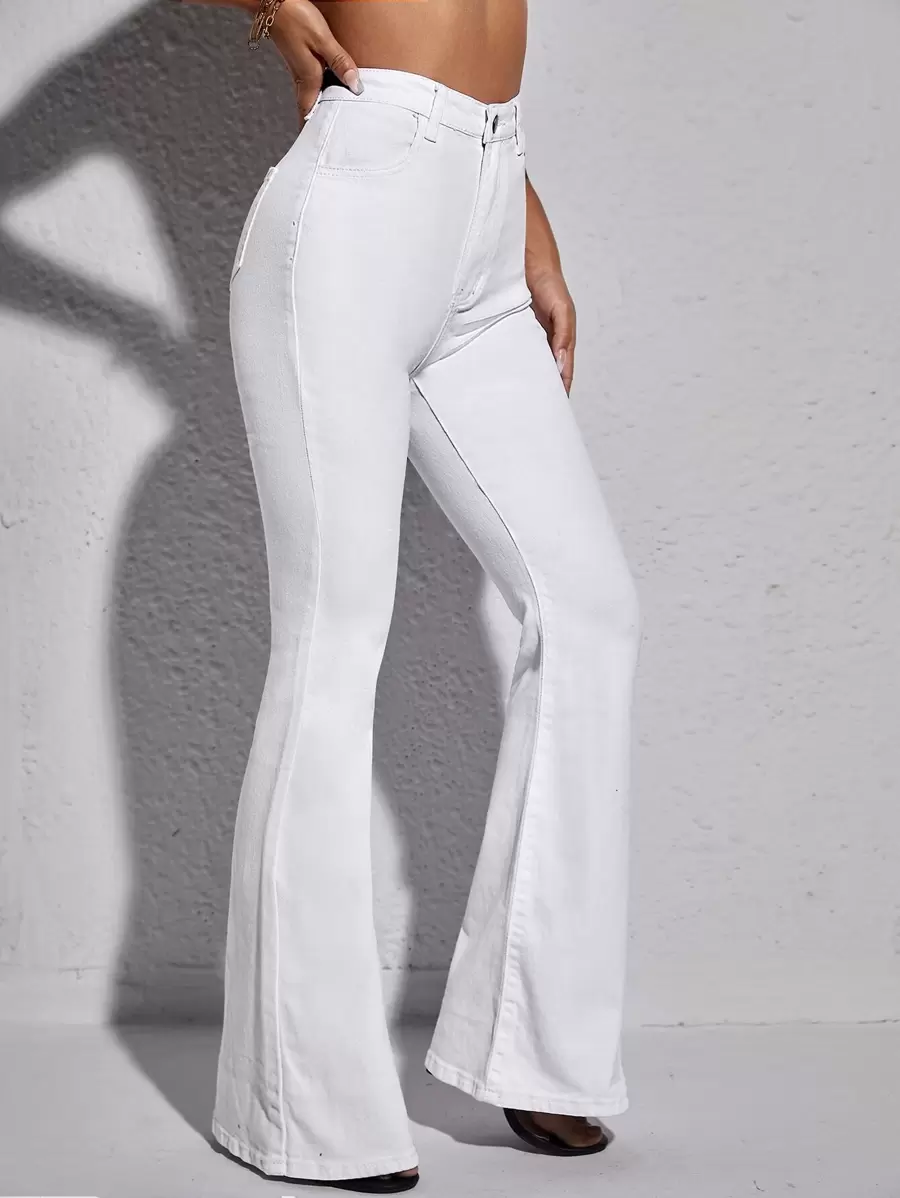 SHEIN Essnce High Waist Flare Leg Jeans - White - View 1