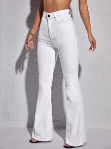 SHEIN Essnce High Waist Flare Leg Jeans - White - View 4