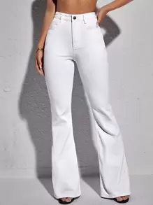 SHEIN Essnce High Waist Flare Leg Jeans - White - View 5