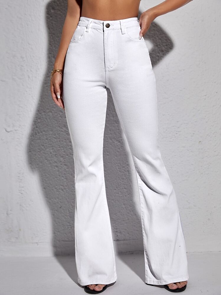 SHEIN Essnce Jeans de pierna amplia de talle alto - Blanco - Añade 5