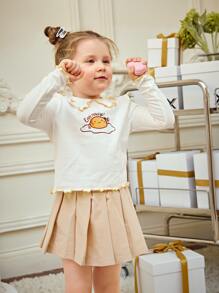 MsChibious 小女童卡通和字母圖案木耳邊T恤 - 白色 - 查看 1