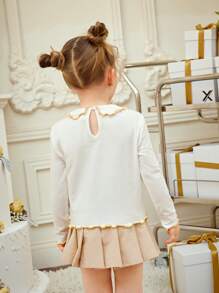 MsChibious 小女童卡通和字母圖案木耳邊T恤 - 白色 - 查看 2