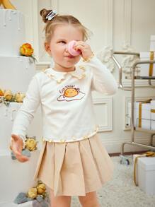 MsChibious 小女童卡通和字母圖案木耳邊T恤 - 白色 - 查看 3