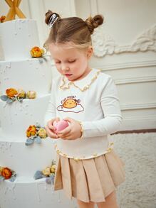 MsChibious 小女童卡通和字母圖案木耳邊T恤 - 白色 - 查看 4