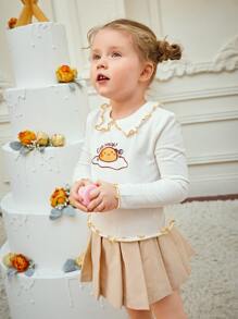 MsChibious 小女童卡通和字母圖案木耳邊T恤 - 白色 - 查看 5