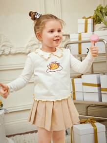 MsChibious 小女童卡通和字母圖案木耳邊T恤 - 白色 - 查看 7