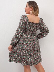 SHEIN Unity Đầm Plus Size viền lá sen Họa tiết hoa Boho - Nhiều màu - Xem 2