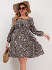 SHEIN Unity Đầm Plus Size viền lá sen Họa tiết hoa Boho - Nhiều màu - Xem 4