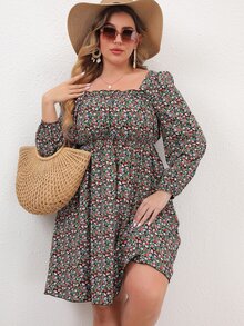 SHEIN Unity Đầm Plus Size viền lá sen Họa tiết hoa Boho - Nhiều màu - Xem 6