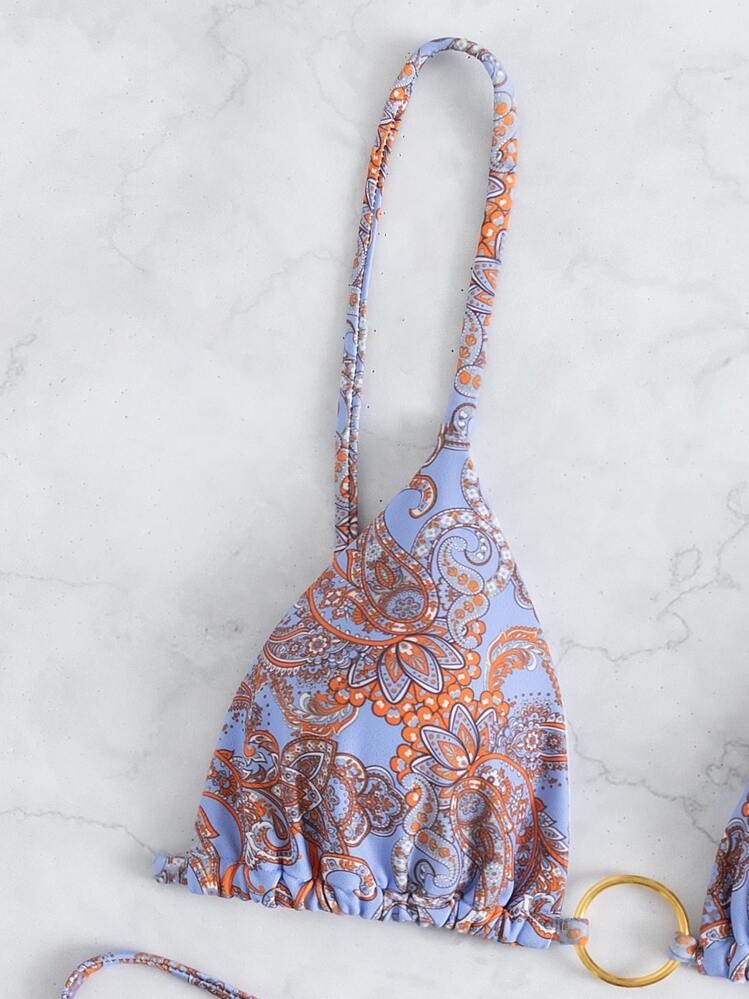 Swim SXY Summer Beach Paisley Print Bikini Set Triangle Bra & Thong Bottom 2 Piece Western Bathing Suit - Multicolor - View 5