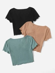 SHEIN EZwear Plus 3pcs Notch Neck Lettuce Trim Top