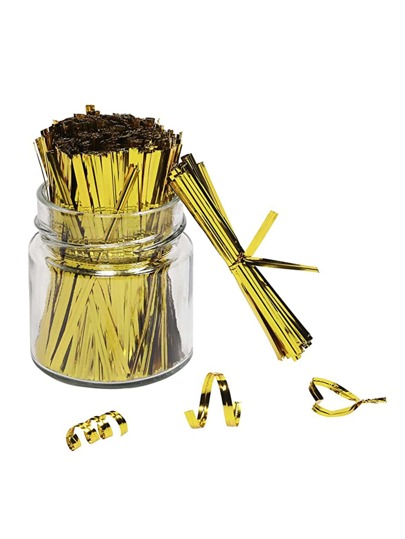 95 件纯色扭结带，金属金色 PVC 密封带适用于糖果袋、婚礼派对礼品袋、学校用品、食品袋、食品盒，适用于糖果、巧克力、饼干等。