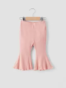 SHEIN Baby Lettuce Trim Flare Leg Trousers - Baby Pink - View 1