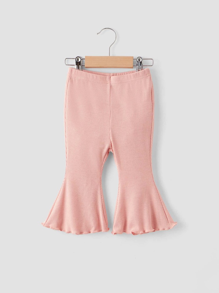 SHEIN Baby Lettuce Trim Flare Leg Pants - Baby Pink - View 1