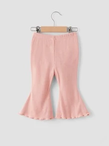SHEIN Baby Lettuce Trim Flare Leg Trousers - Baby Pink - View 2