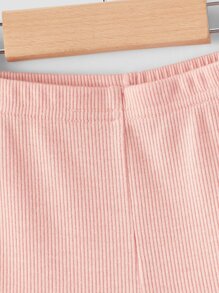 SHEIN Baby Lettuce Trim Flare Leg Trousers - Baby Pink - View 3
