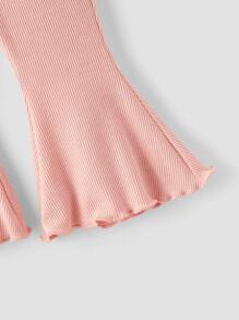 SHEIN Baby Lettuce Trim Flare Leg Trousers - Baby Pink - View 4