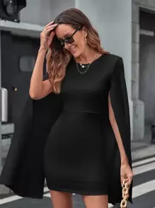 SHEIN Clasi 斗篷袖緊身洋裝 - 黑色 - 查看 5