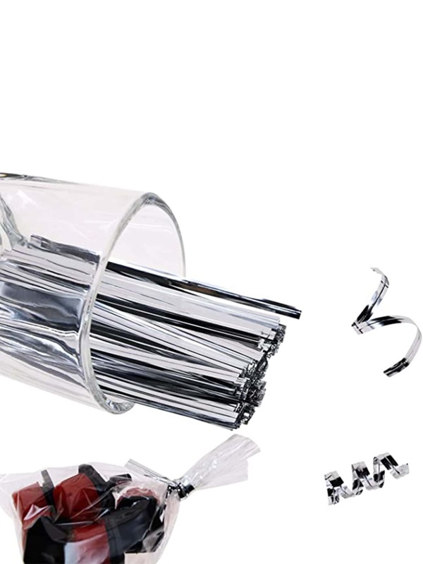 95 piezas Corbata de sellado de bolsa de plata para embalaje de bolsas de regalo de fiesta de bodas con embalaje sin diseño