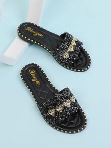 水鑽裝飾涼鞋 - 黑色 - 查看 2